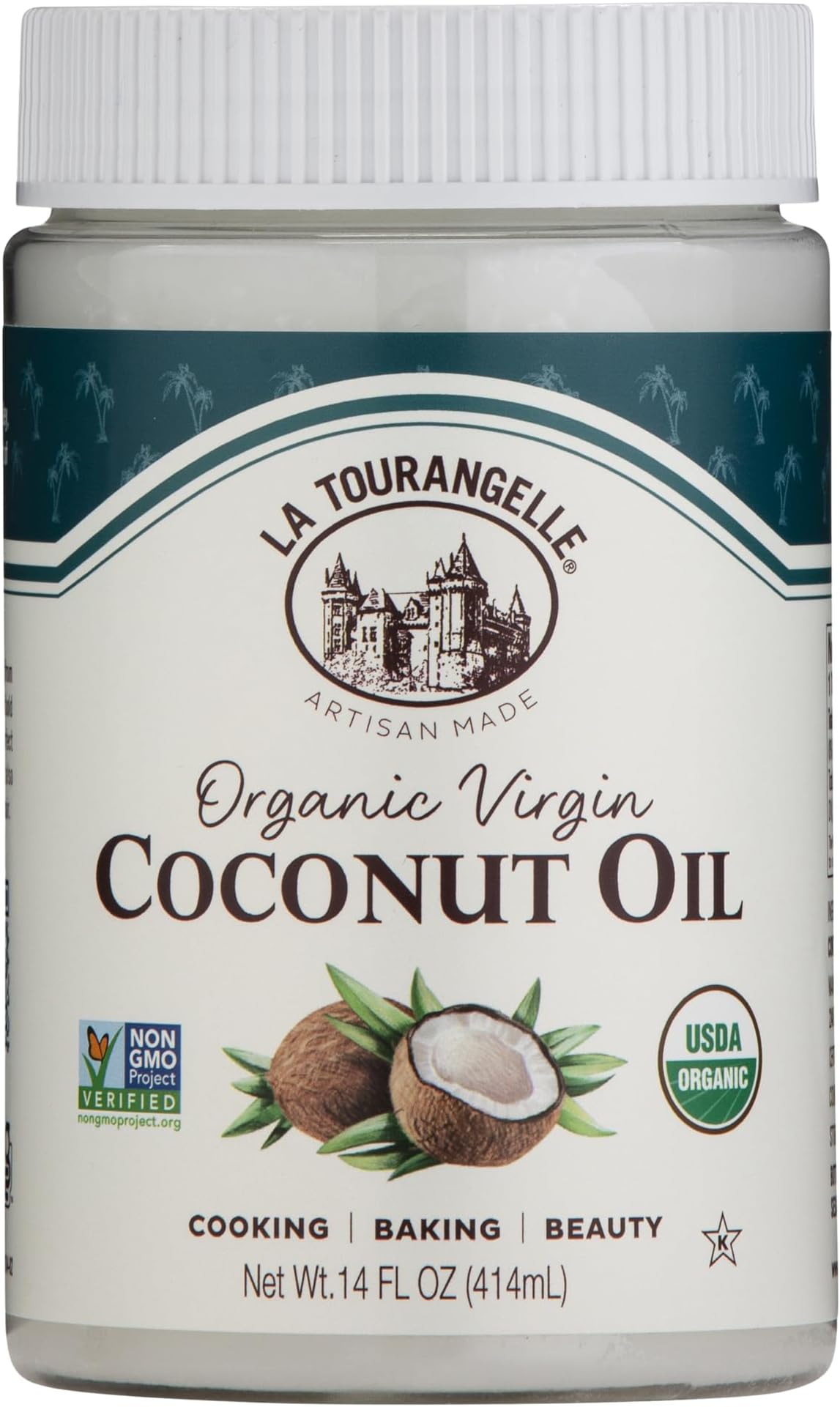Organic Virgin Coconut Oil, Unrefined, For Cooking, Baking, Hair, and Skin Care, Pure Virgin, Expeller Pressed, Organic Virgin Coconut, 14 Fl Oz