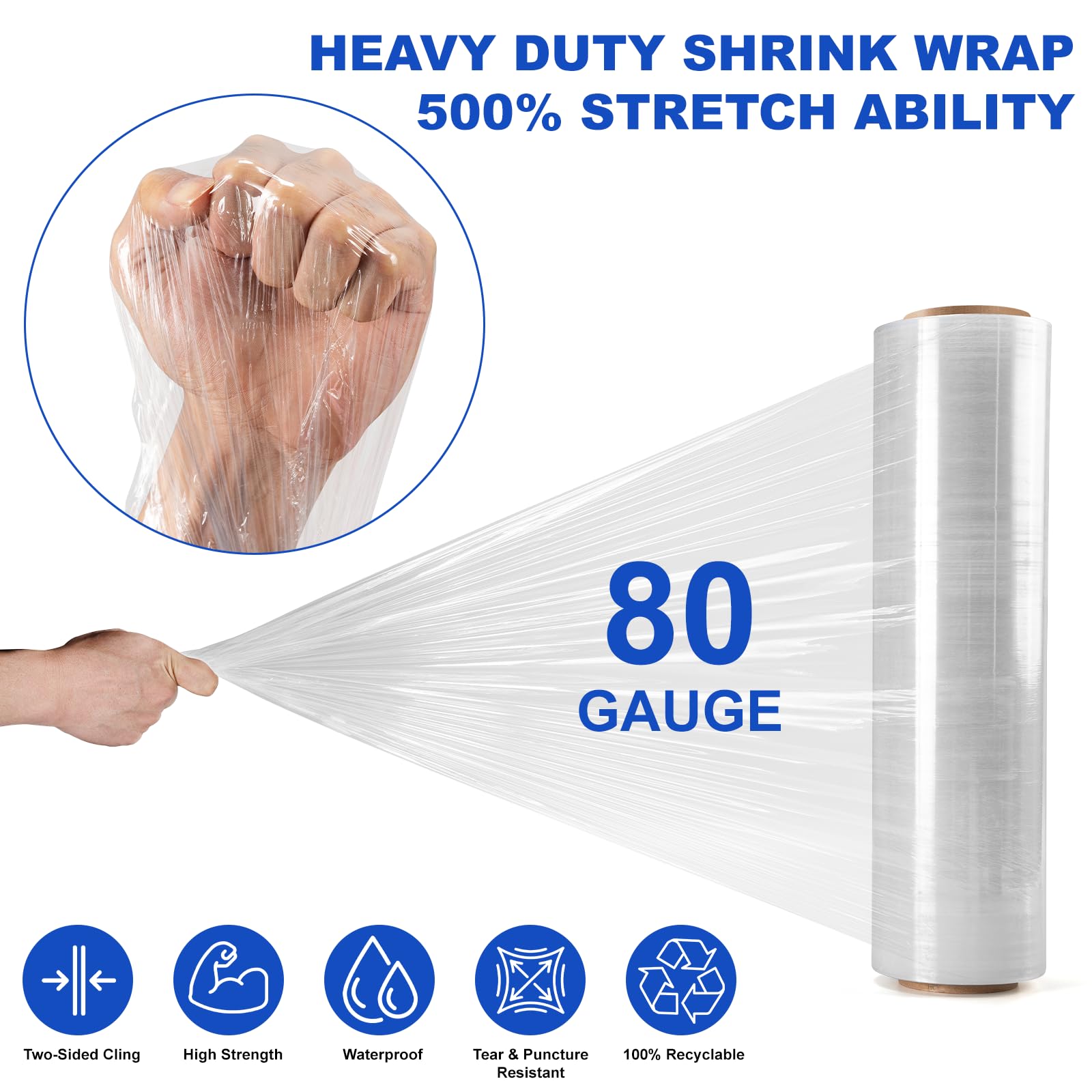 4 Rotoli di Film Estensibile Trasparente per Imballaggio e Trasloco, Film Aderente 250 m x 400 mm con Maniglia di Rotazione in Plastica, Ideale per Imballaggio e Trasloco