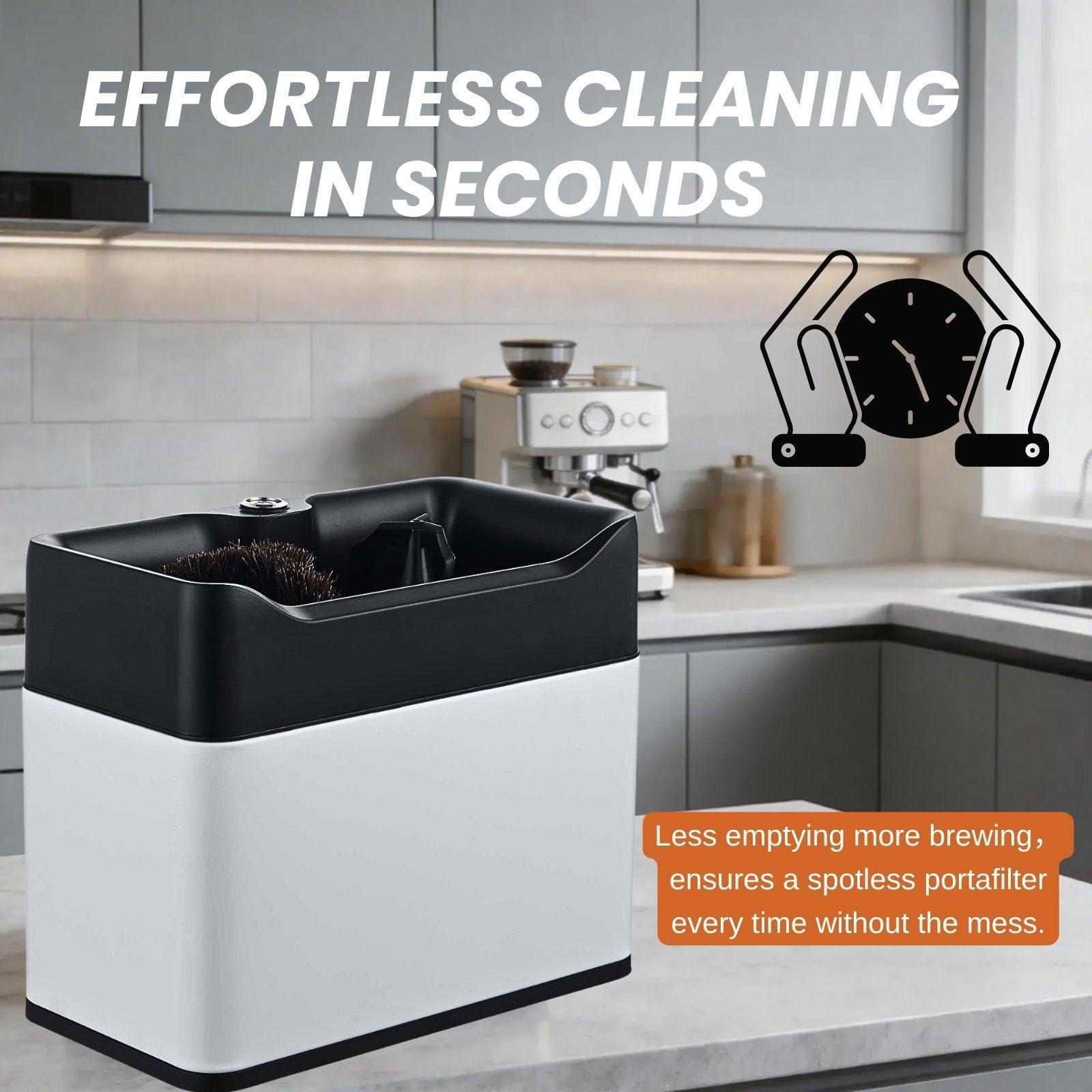 Macchina per la Pulizia dei Fondi di caffè – Pulitore Elettrico ad Alta capacità con 3 Raschietti e 3 modalità di Fissaggio (51mm e 58mm); Ideale per Bar e Uso Domestico White
