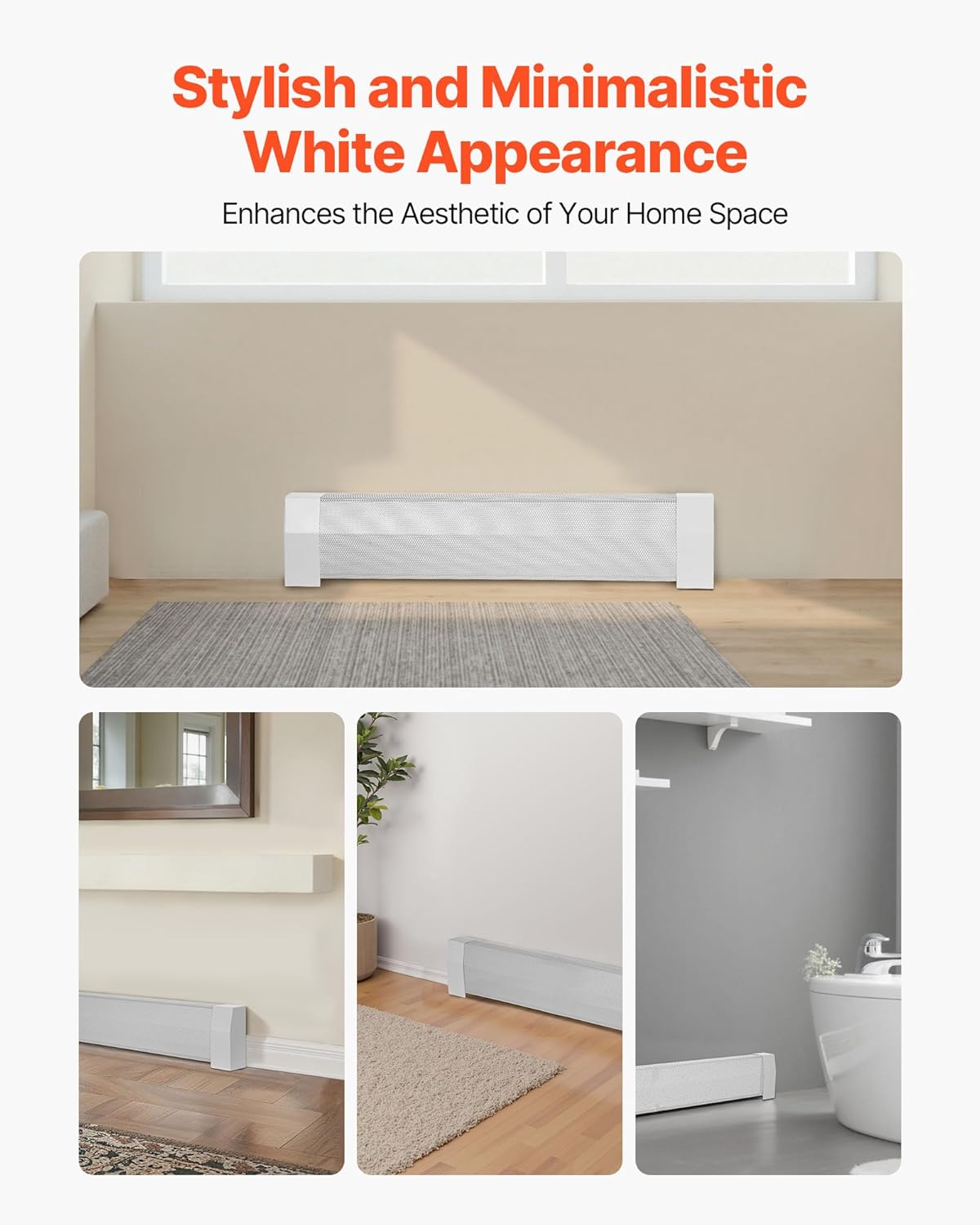 VEVOR Baseboard Heater Covers, Premium Series 3 ft Standard Electric Heating Unit Front Cover for Home Improvement, Heavy-duty Steel, Easy Installation for Bedroom Replacing Old Cover, White