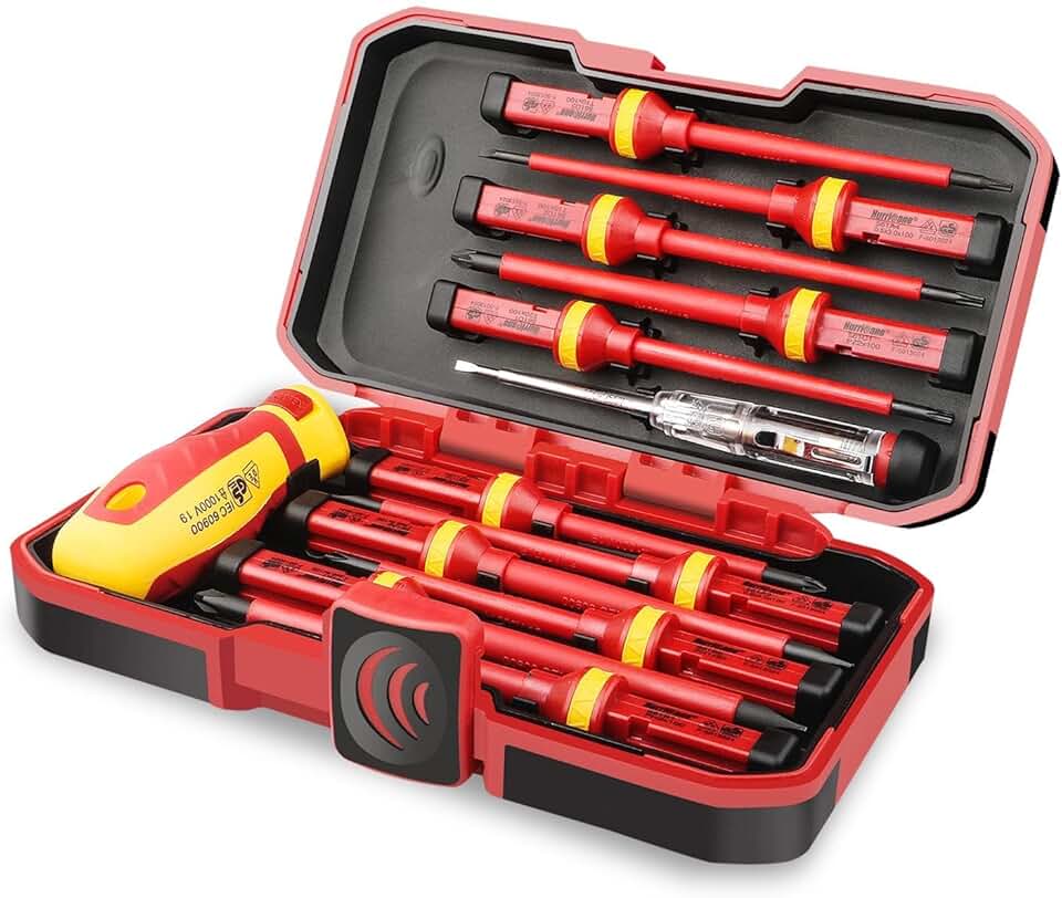 Conjunto de chaves de fenda de eletricista HURRICANE isoladas de 1000 V, chave de fenda Torx, chave Pozidriv, multifuncional profissional premium com 13 peças CR-V
