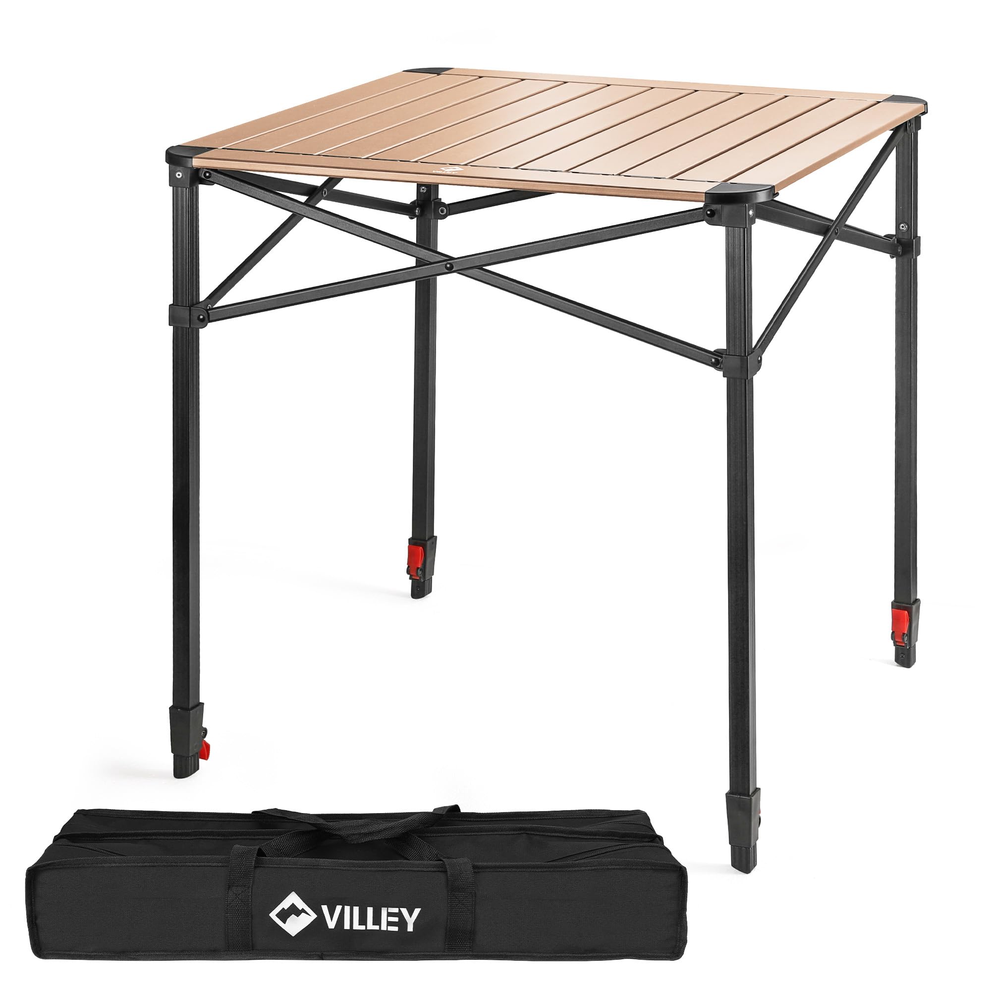 VILLEY Table de Camping Pliante, Table de Pique-Nique Pliable en Aluminium, Table Extérieure Portable avec Sac de Rangement, Table Pliante à Hauteur Réglable pour Randonnée Cuisine Jardin Plage, Large