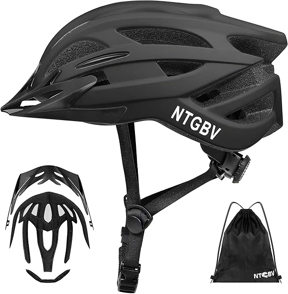 NTGBV Adult Bike Helmet for Men/Women with Helmet Bag 2 Removable Moisture-Wicking Liners & Visors Lightweight Shockproof Adjustable Design CPSC 1203 & EN 1078 Safety Certified for Road/Commute/MTB