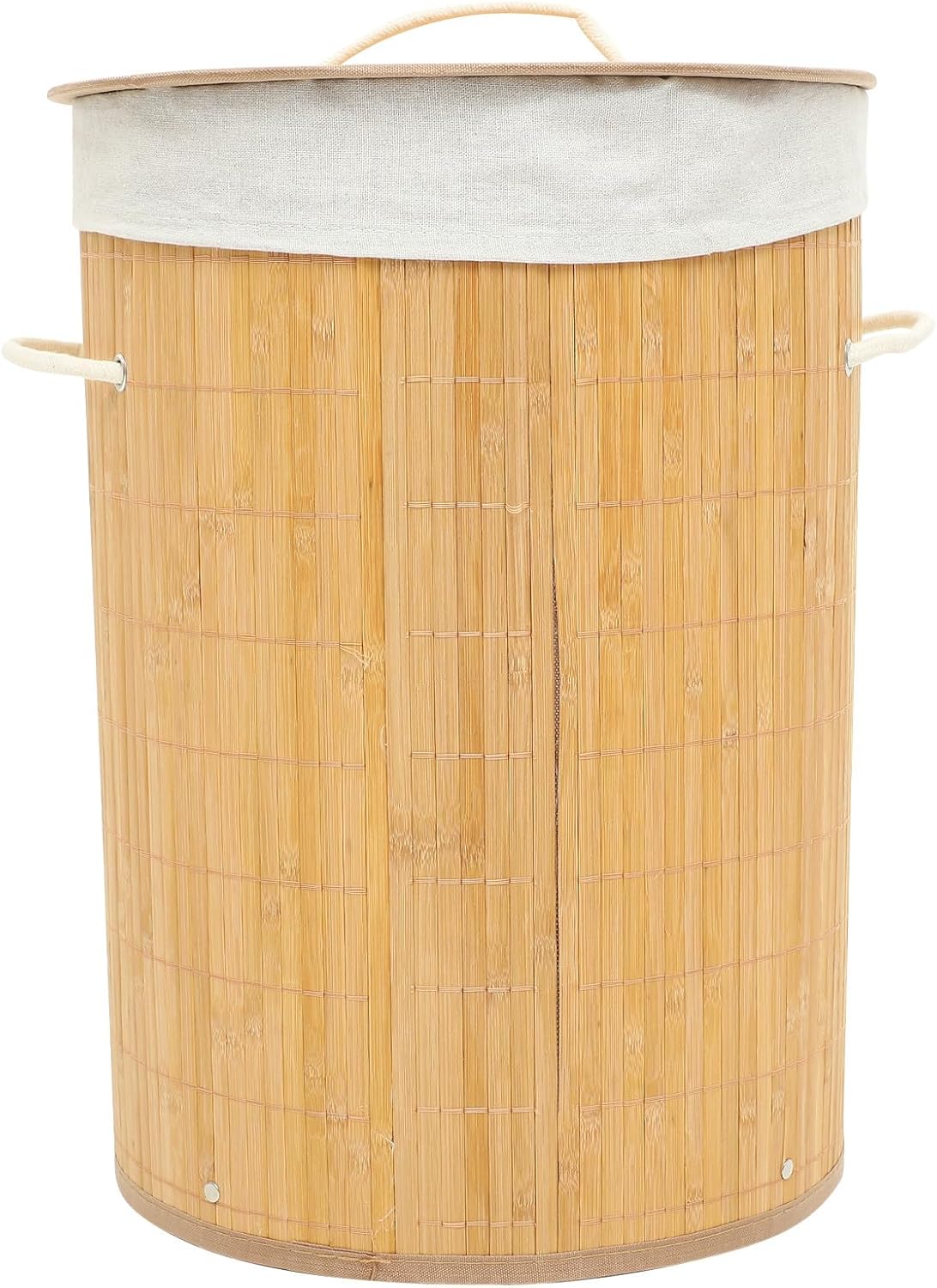 Laundry Basket with Lid, 35x35x50cm round Woven Dirty Clothes Organizer, Handheld Laundry Hamper for Home Storage and Sundries Organization