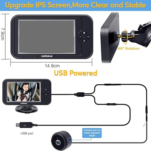 Miniatura 8 de Cámara de coche para asiento de coche para bebé pantalla HD 1080P Monitoreo en tiempo real para bebés de 0 a 4 años sin demora - Visión nocturna