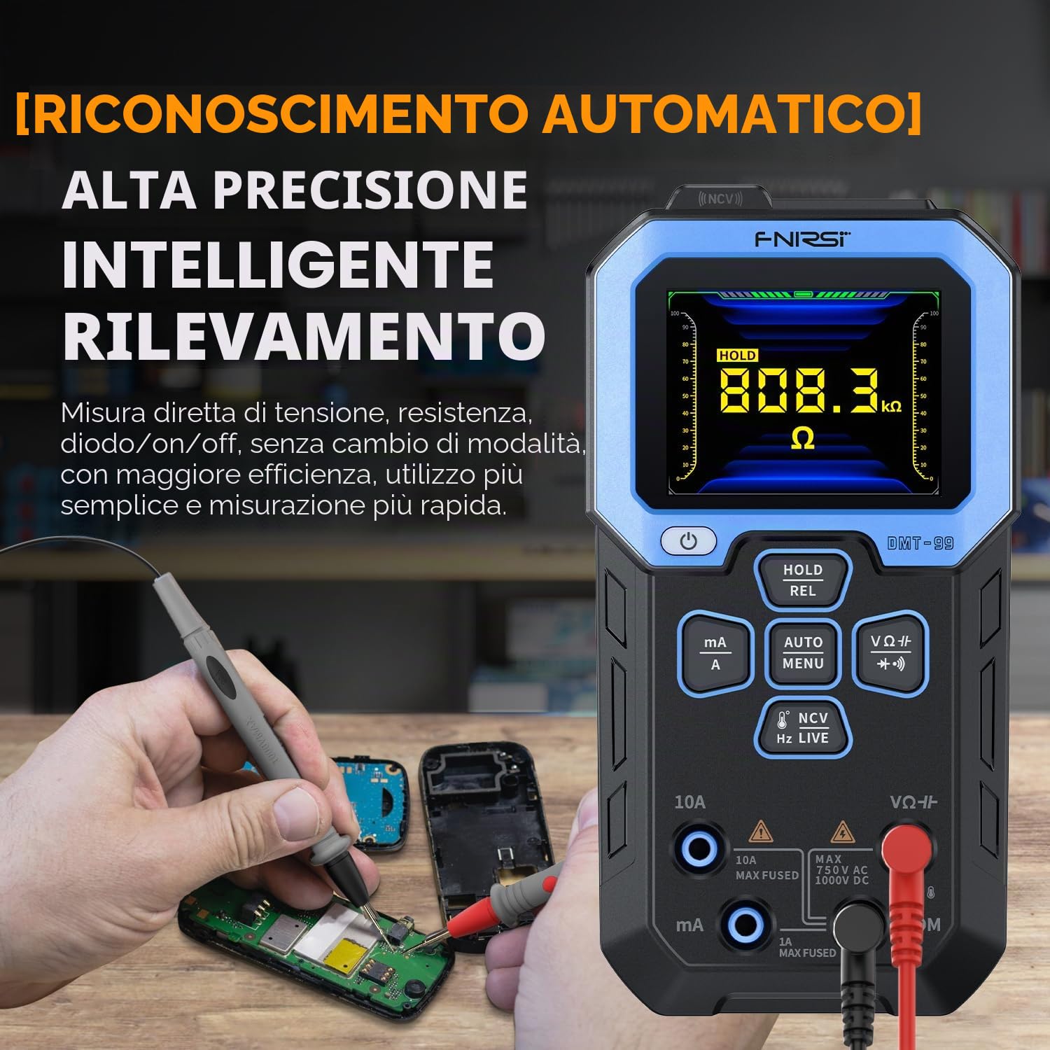 Fnirsi DMT-99 Multimetro digitale palmare 10000 conteggi tensione, temperatura di frequenza, capacità corrente, temperatura NCV(Fnirsi DMT-99)