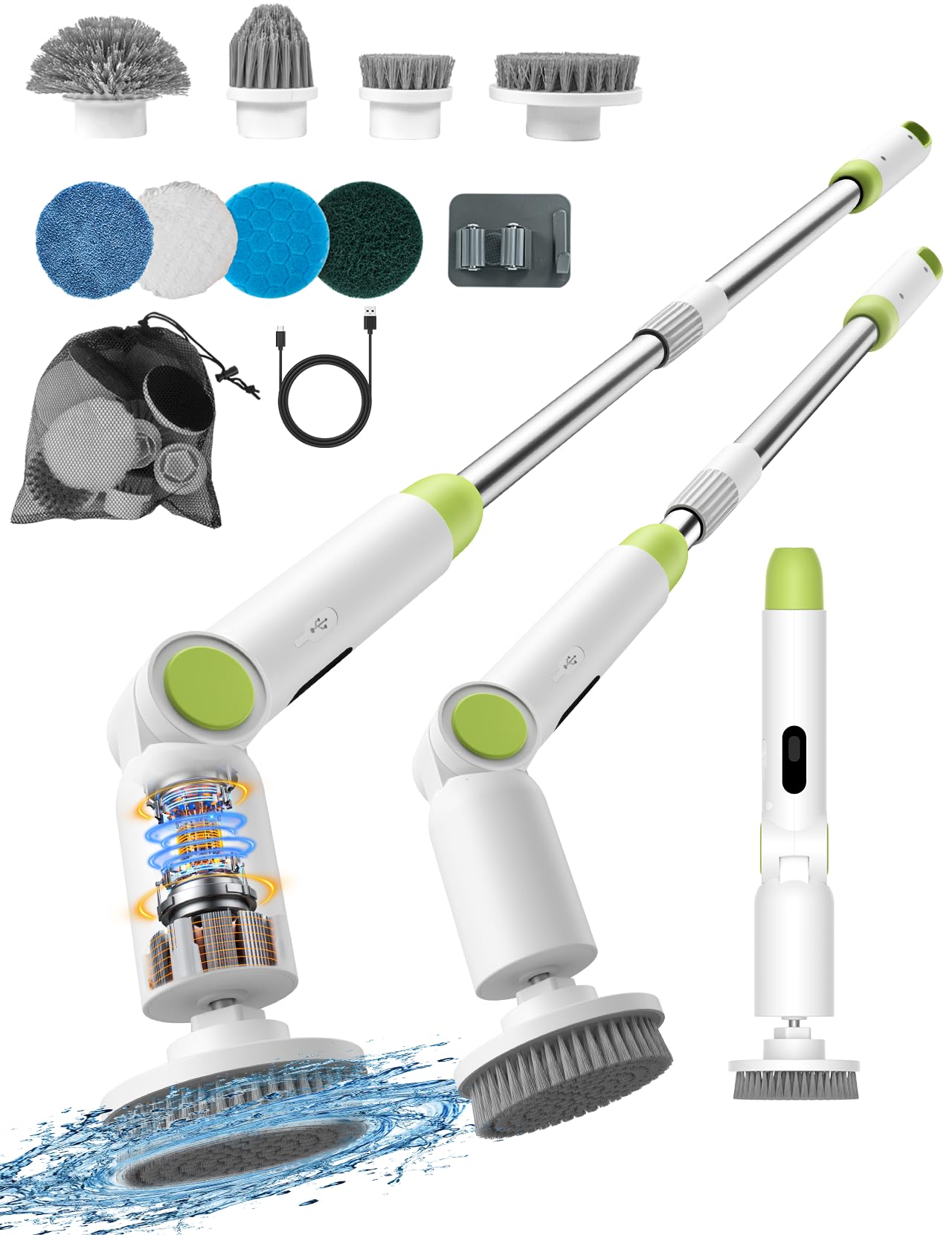 Electric Spin Scrubber, Cordless Electric Scrubbing Brush with Adjustable Handle