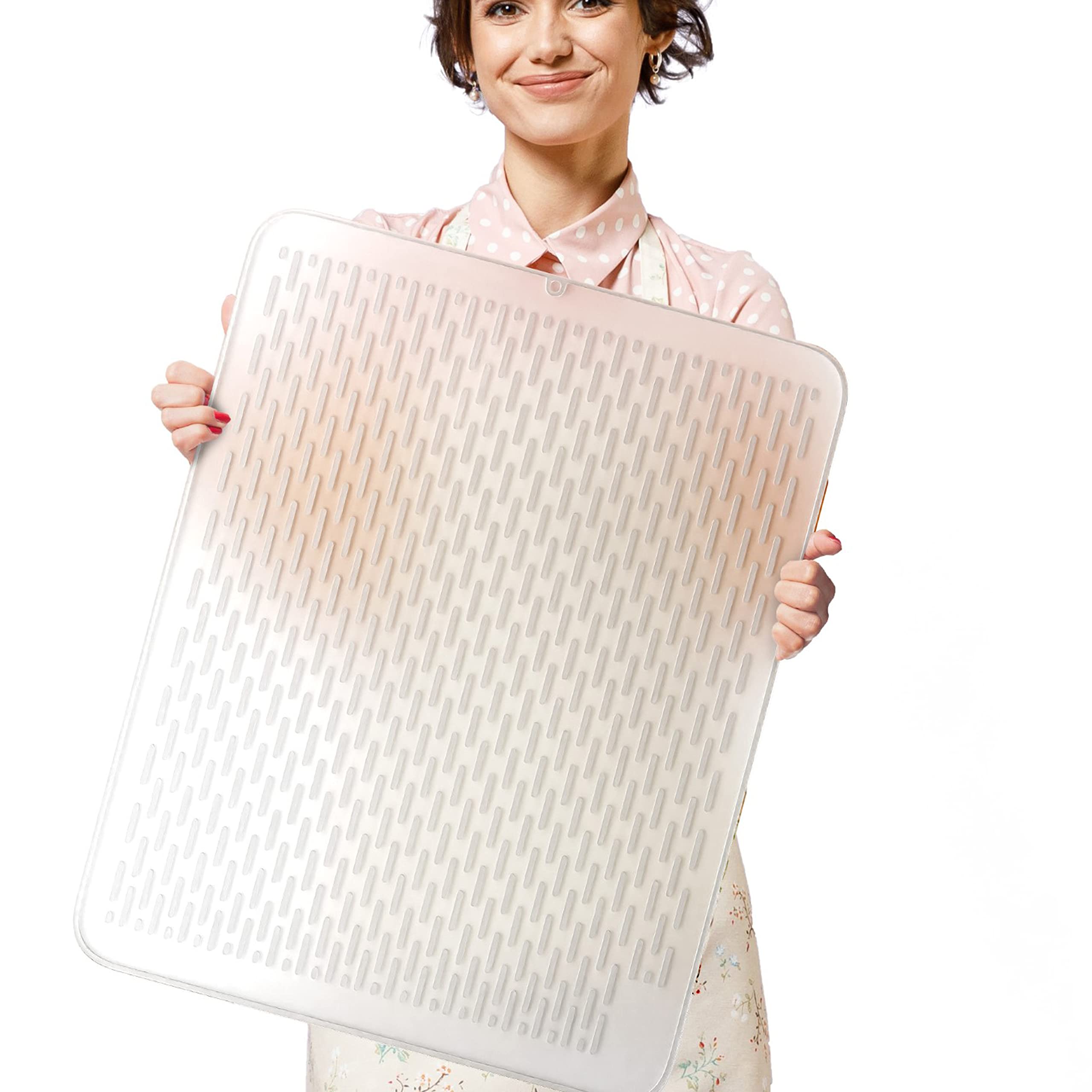 HIGHERHUMAN Extra Large (30 inch by 24 inch) heavy duty silicone dish drying mat for kitchen counters by MonsterMat (Translucent, XL - 30"x24")