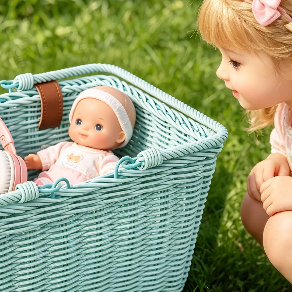 Cestino in vimini per bicicletta, intrecciato a mano, in vimini, 15 x 25 x 18 cm, con cinghie regolabili in pelle vegana, resistente cestino per bicicletta da città, shopping e picnic