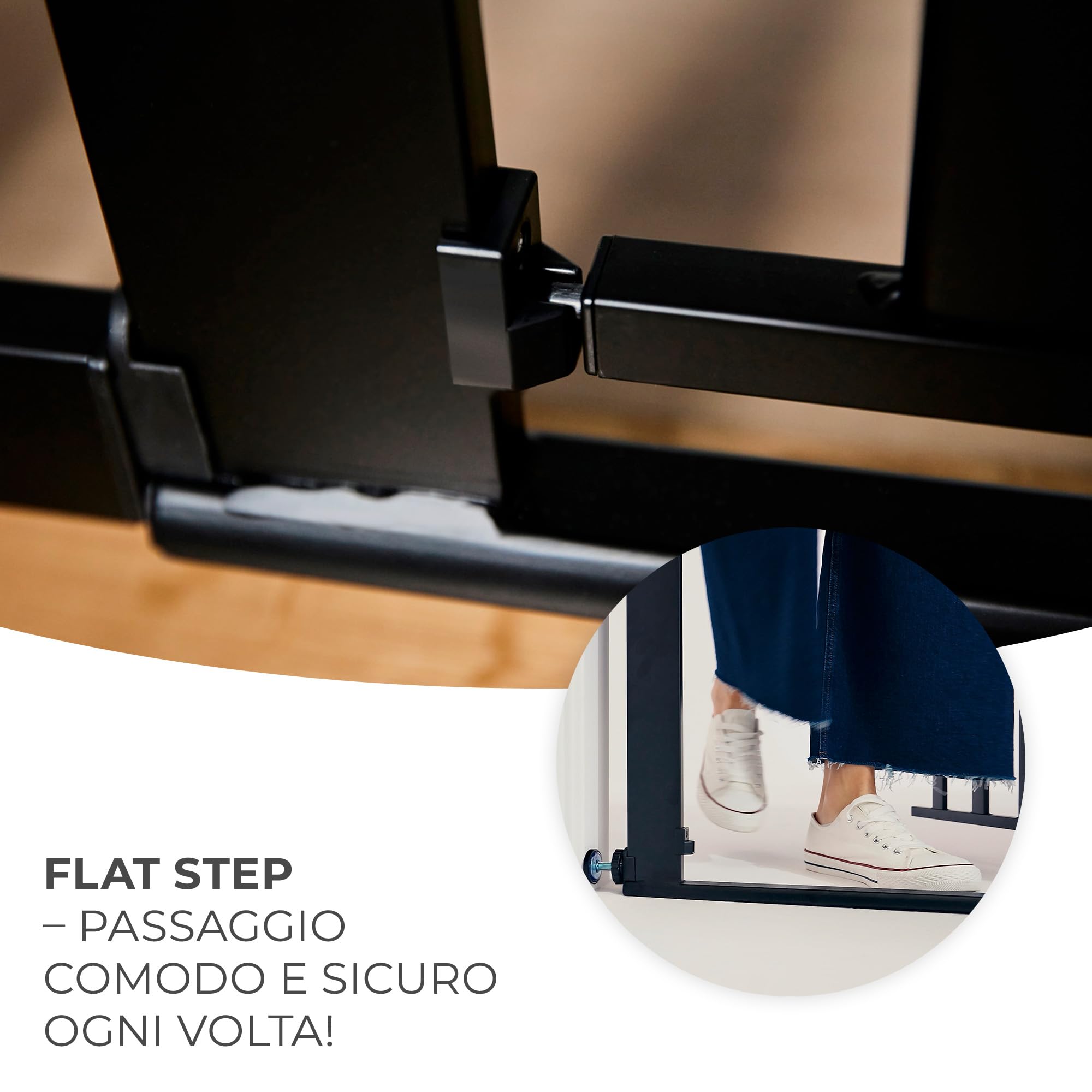 Kinderkraft LOCK&GO Cancelletto di sicurezza da 75-103 cm, Chiude automaticamente di 90 gradi, Doppio dispositivo di sicurezza, Previene di inciampare, Bianco