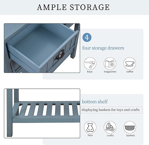 Miniatura 34 de Merax Mesa consola clásica de madera para entrada, pasillo, aparador con cajones de almacenamiento y estante inferior (azul marino) azul marino