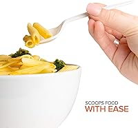 Vista 4 de Sporks desechables (paquete de 50) tenedores de plástico blanco, sin BPA, seguros para niños, utensilios 2 en 1, cuchara de tenedor de peso pesado