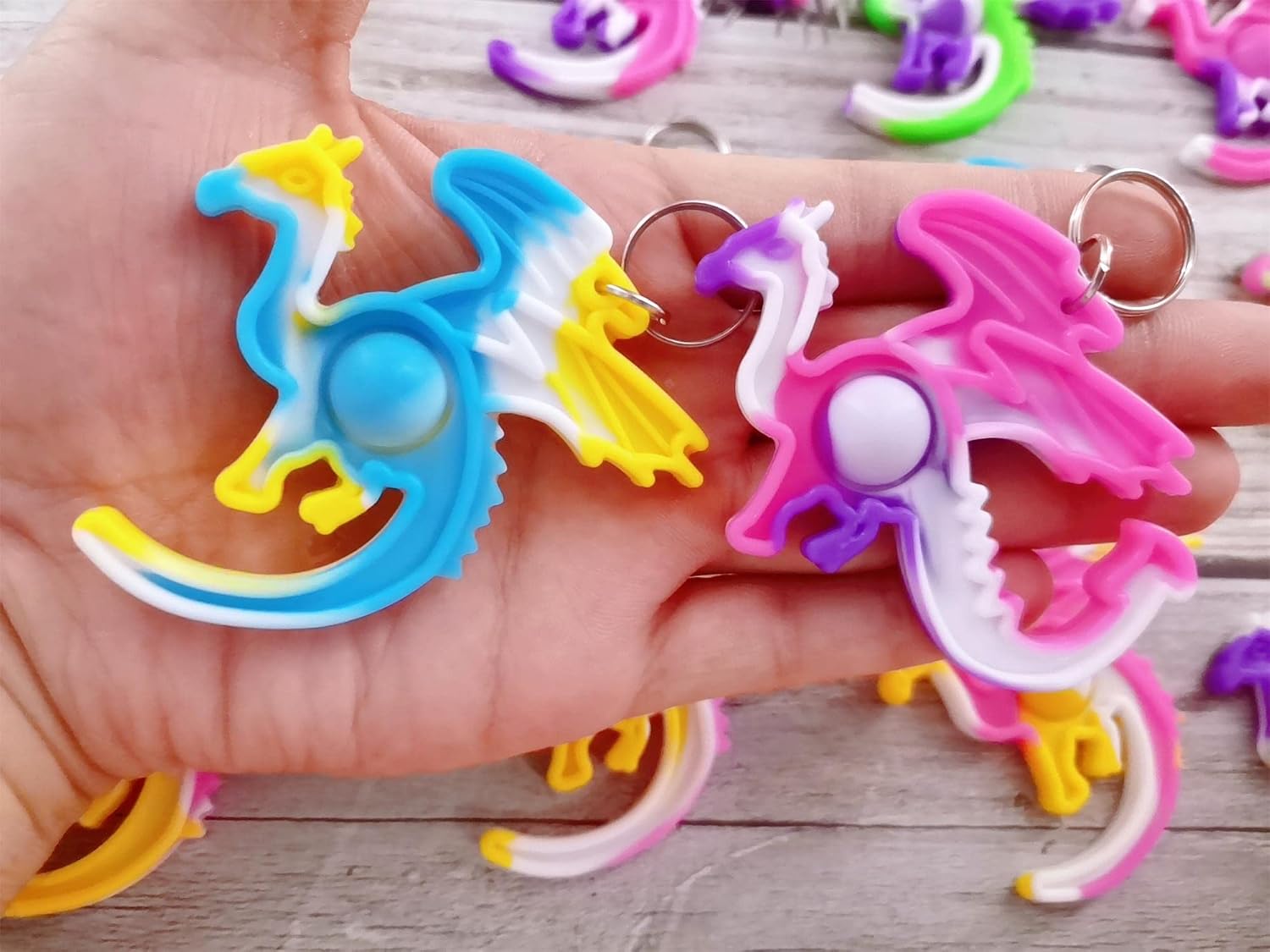 20 Packs Bulk Mini pop Bubble Keychain Fidget Present,Dragon Party Favors,Classroom Students Boys Girls Birthday Small Gifts