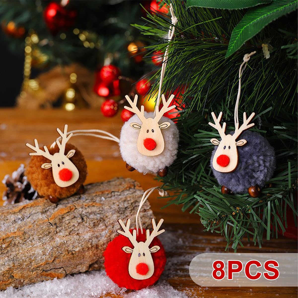 HERZONE 8 Ciondoli Per Albero Di Natale A Forma Di Alce – Feltro E Legno, 5x5 Cm, Multicolore, Decorazioni Fai Da Te - 3