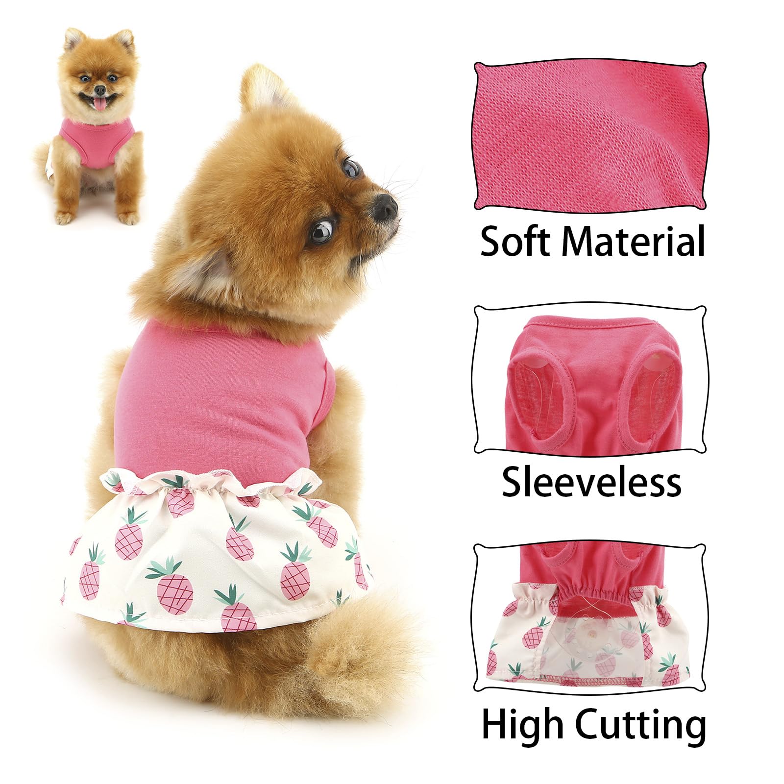 PAIDEFUL Dog Dress Clothes,Pet Dresses for Small Dogs Girl Summer Puppy Sundress Soft Breathable Doggie Vest Skirt with Pineapple Pattern Cute Cat Chihuahua Costume,Pink,M
