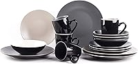 Vista 16 de Colors Life - Juego de vajilla de 16 unidades, color negro brillante exterior + interior con acabado mate, color muy baya