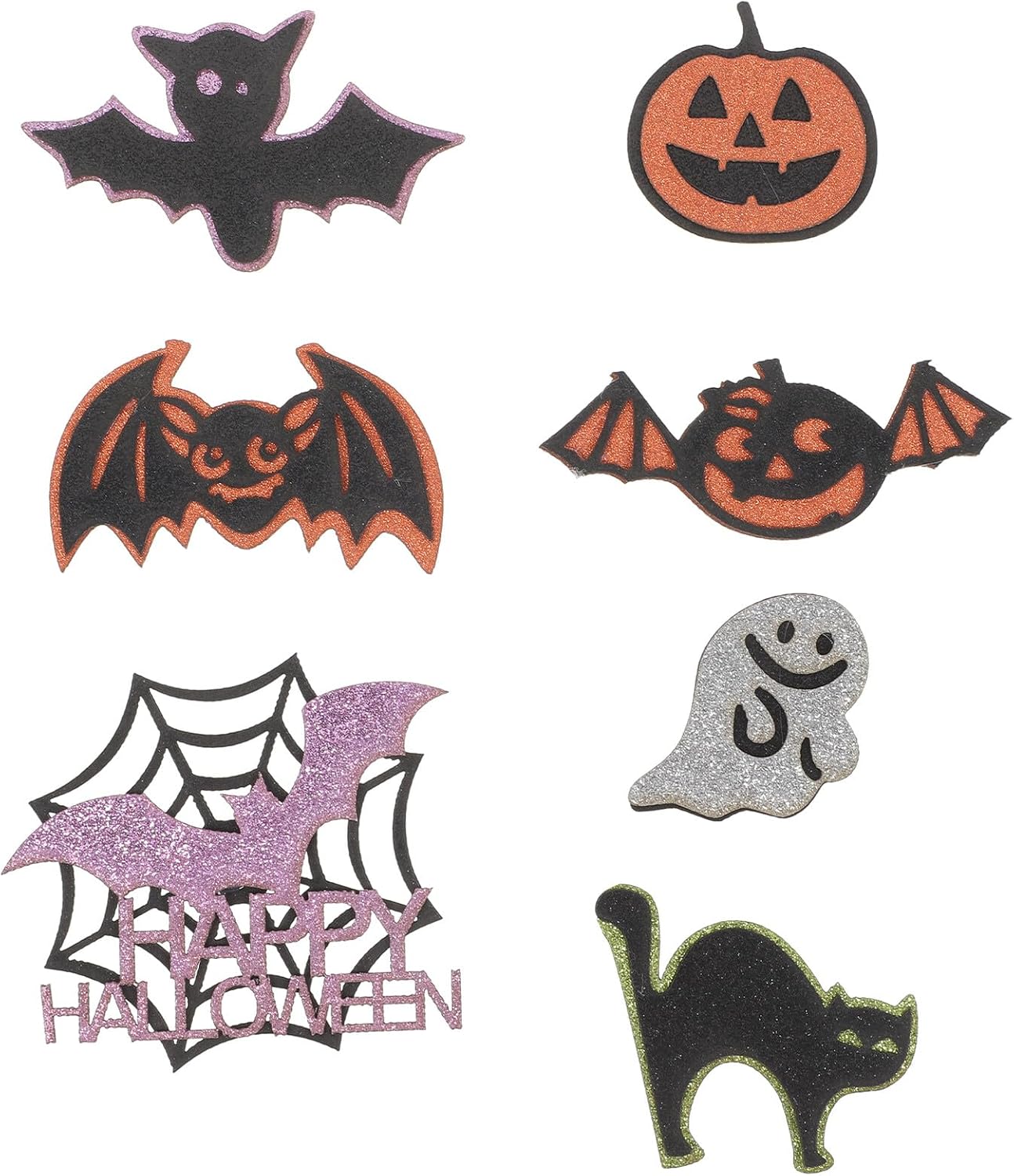 Roleader 7pcs Halloween Cake Picks Set Glitter Bat, Black Cat, Ghost Pumpkin Designs, Non-edible Cupcake Toppers for Halloween Party Decorations and Festival Cake Props