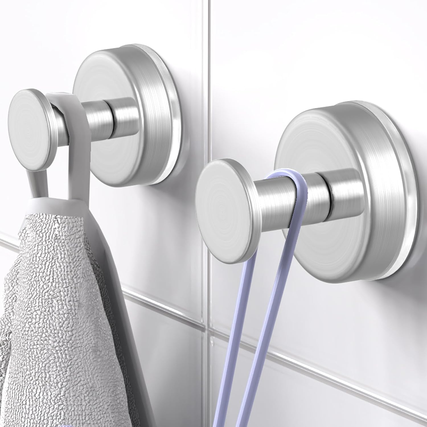 HUFEEOH O-Shape Suction Cup Hooks for Shower, Silver, 2-Pack