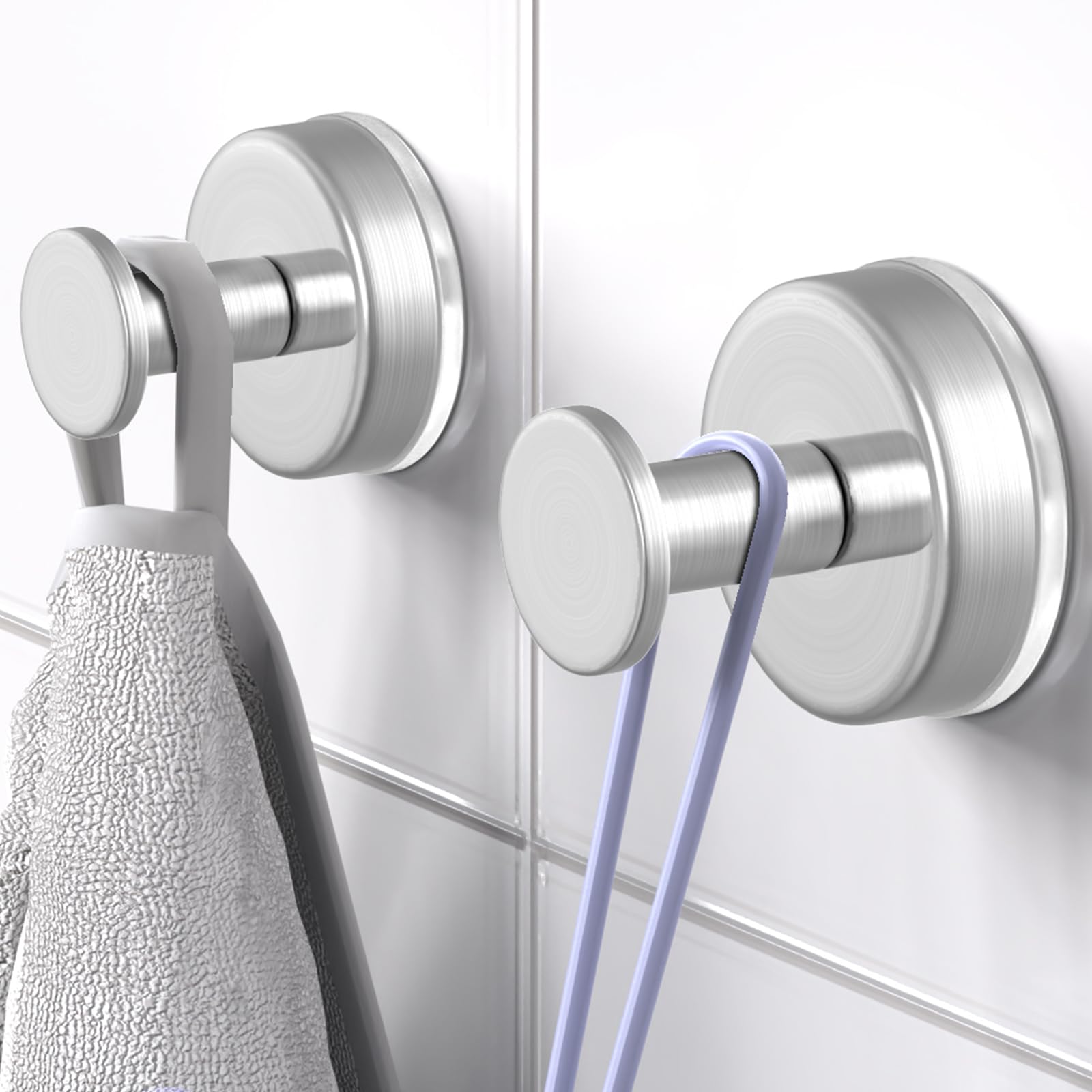 HUFEEOH Silver 2-Pack O-Shape Removable Shower Suction Hooks for Bathroom