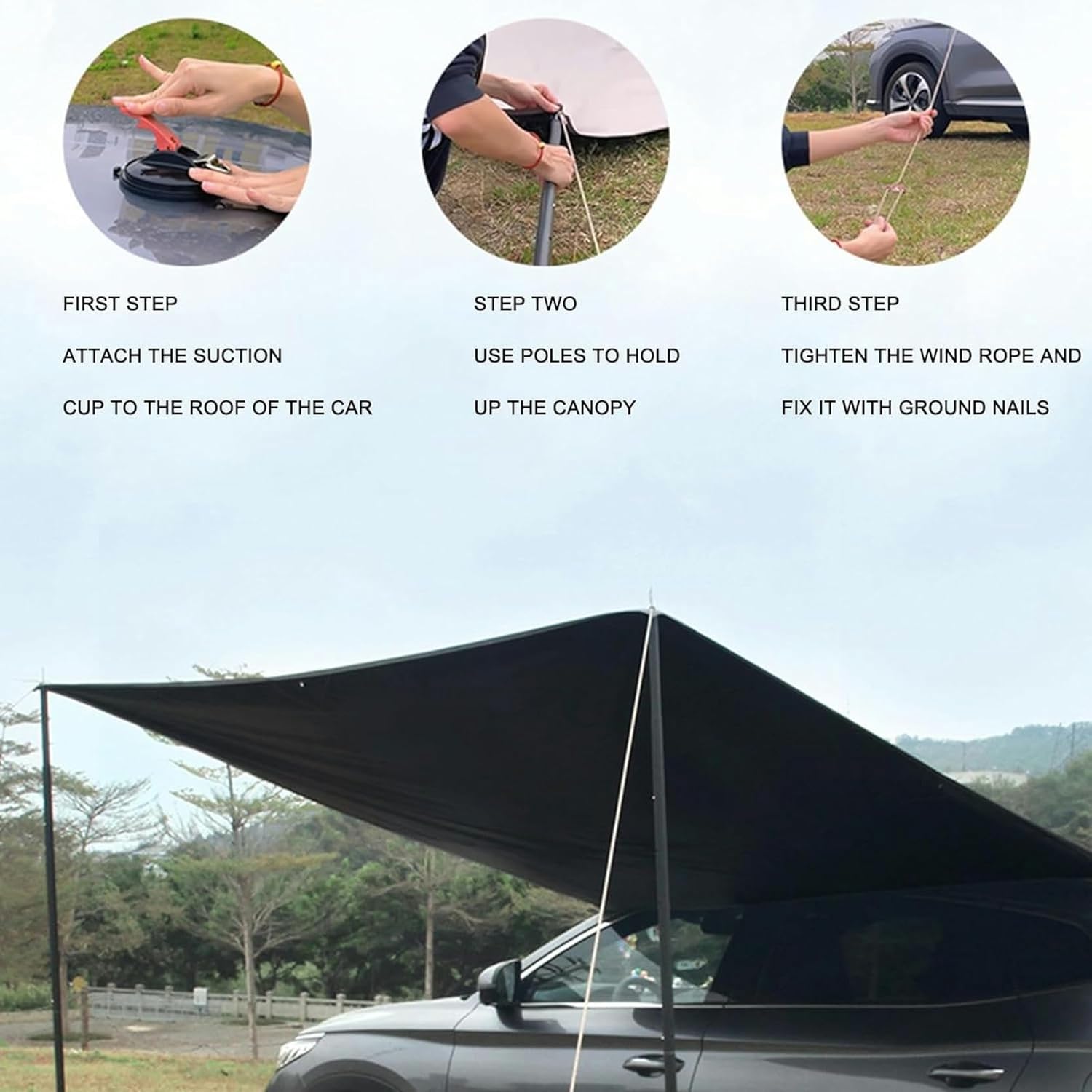 AMNOOL Car Awning, SUV Camping Tent Overland Camping, Ideal for Camping, Roadtrips, Outdoor Trips, Travel, Expedition, RV, Camper, 4x4 and SUV,Complete Car Awning, with Suction Cup