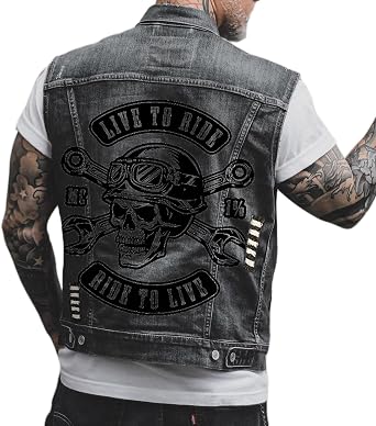Chaleco de Mezclilla para Hombre Chaqueta sin Mangas con Estampado de  Calavera para Carreras de Motos Chaleco de Vaquero de Calle: Amazon.es: Ropa