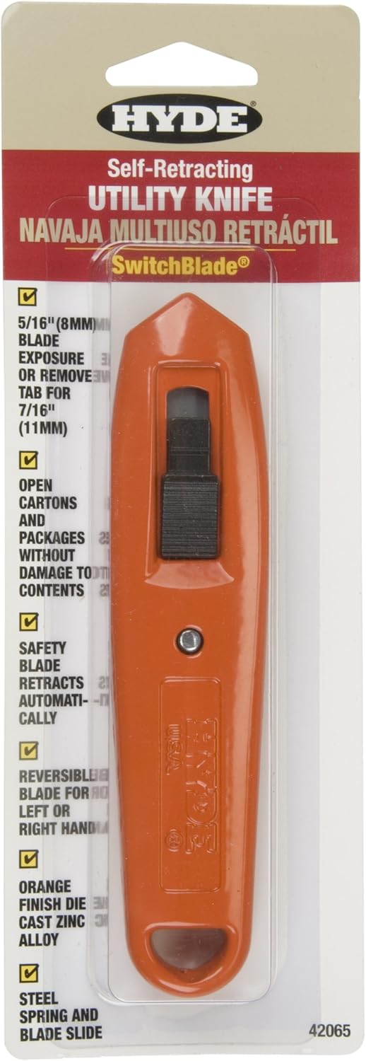 HYDE 42065 Switchblade Professional Safety Knife, Orange, 5/16 to 3/8-inch Exposure