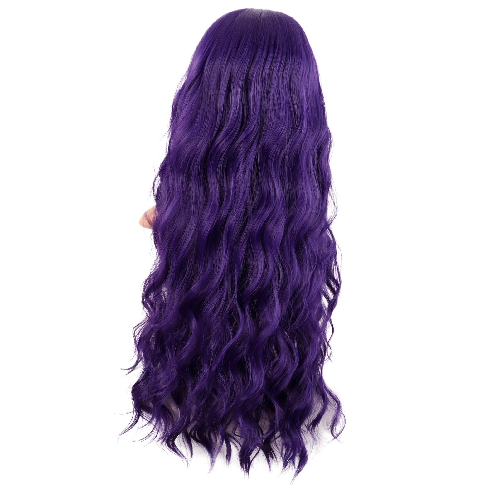 MapofBeauty 28 Inch/70 cm Long Wavy Middle Part with No Bangs Synthetic Fiber Curly Fashion Women Party Cosplay Wig (Dark Purple) - Image 4