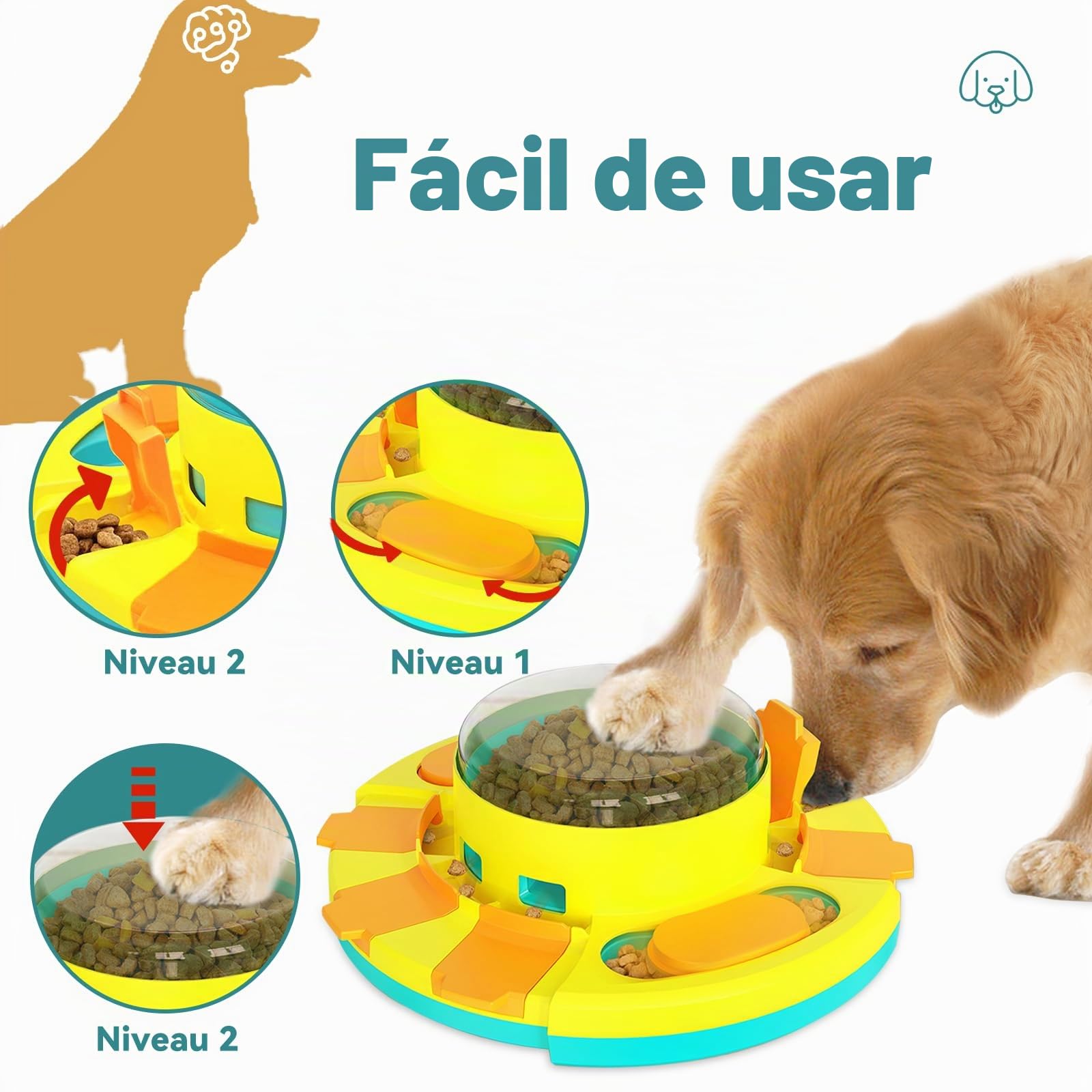 Juguetes Interactivos de Alimentación Lenta para la Mayoría de Los Perros, Rompecabezas con 2 Niveles de Dificultad, Dispensador de Premios