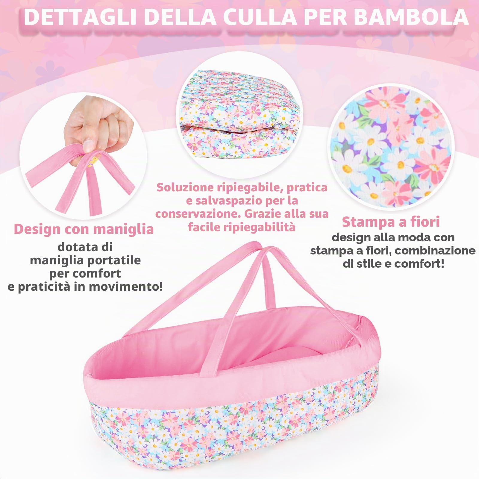 deAO Abbigliamento per Bambole con Culla - Set 11 Pezzi (30-43 cm) 3+ Anni