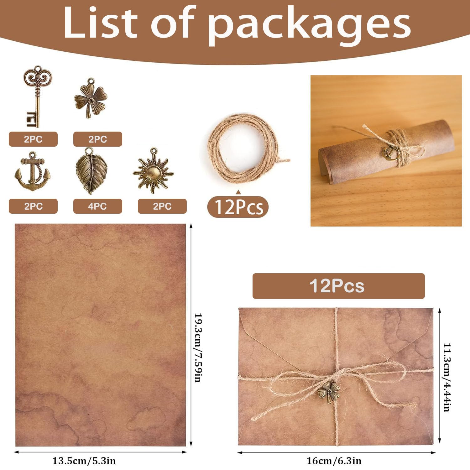 Set di Cancelleria Vintage - 12 Insiemi di Carta da Lettere e Buste, Kit per Scrivere (5 Stili)