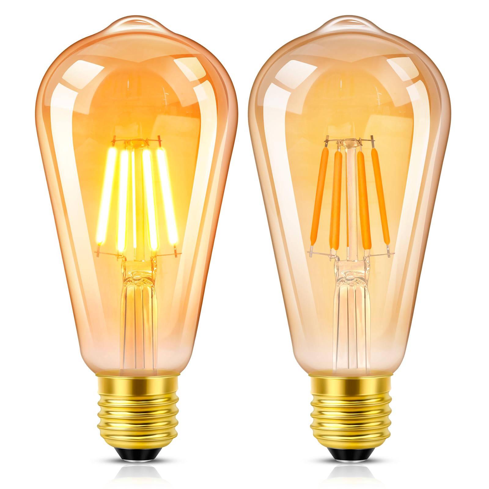 Morotty E27 Vintage Edison Screw Bulbs 6W,ST64 Led Filament Bulb Amber Glass Screw Lamp Decorative Light Bulb Warm White 2700K,60w Equivalent,400lm,Non-Dimmable,Pack of 2
