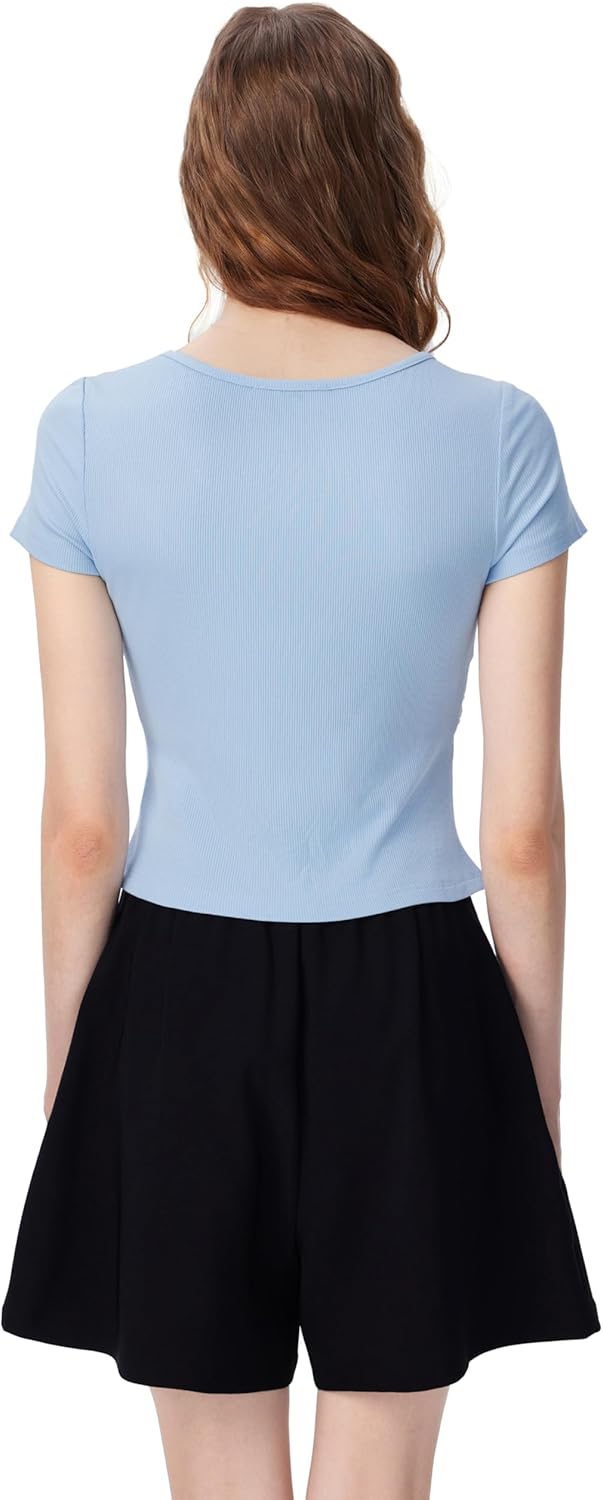 CIDER Womens Front Knotted V-Neck Blouse T Shirt Short Sleeve Tops Summer Solid Tees - Image 4