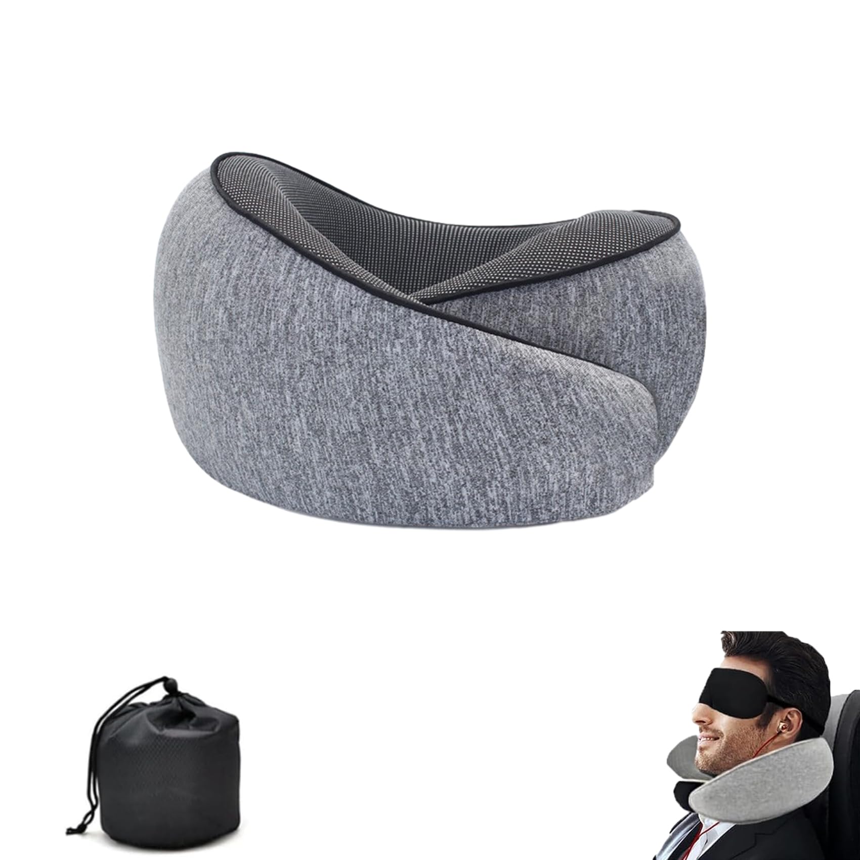 MANYUKMANYUK Travel Neck Pillow, 100% Pure Memory Foam Neck Pillow, Sleeping Support Neck Surround Pillow Sleep for Home, Airplanes & Car (Gray)