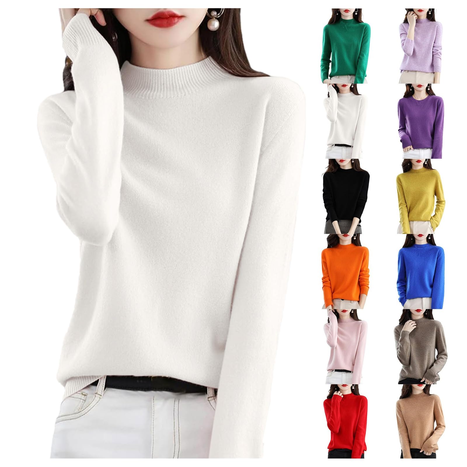 2024 Pull Cachemire Femme Hiver Chaud Pull En Tricot Léger Couleur Unie Manches Longues Chic Et Elegant Col V Col Rond Elástique Top Vetement Femme Solde Pull Femme Hiver Sweater Mode Femme