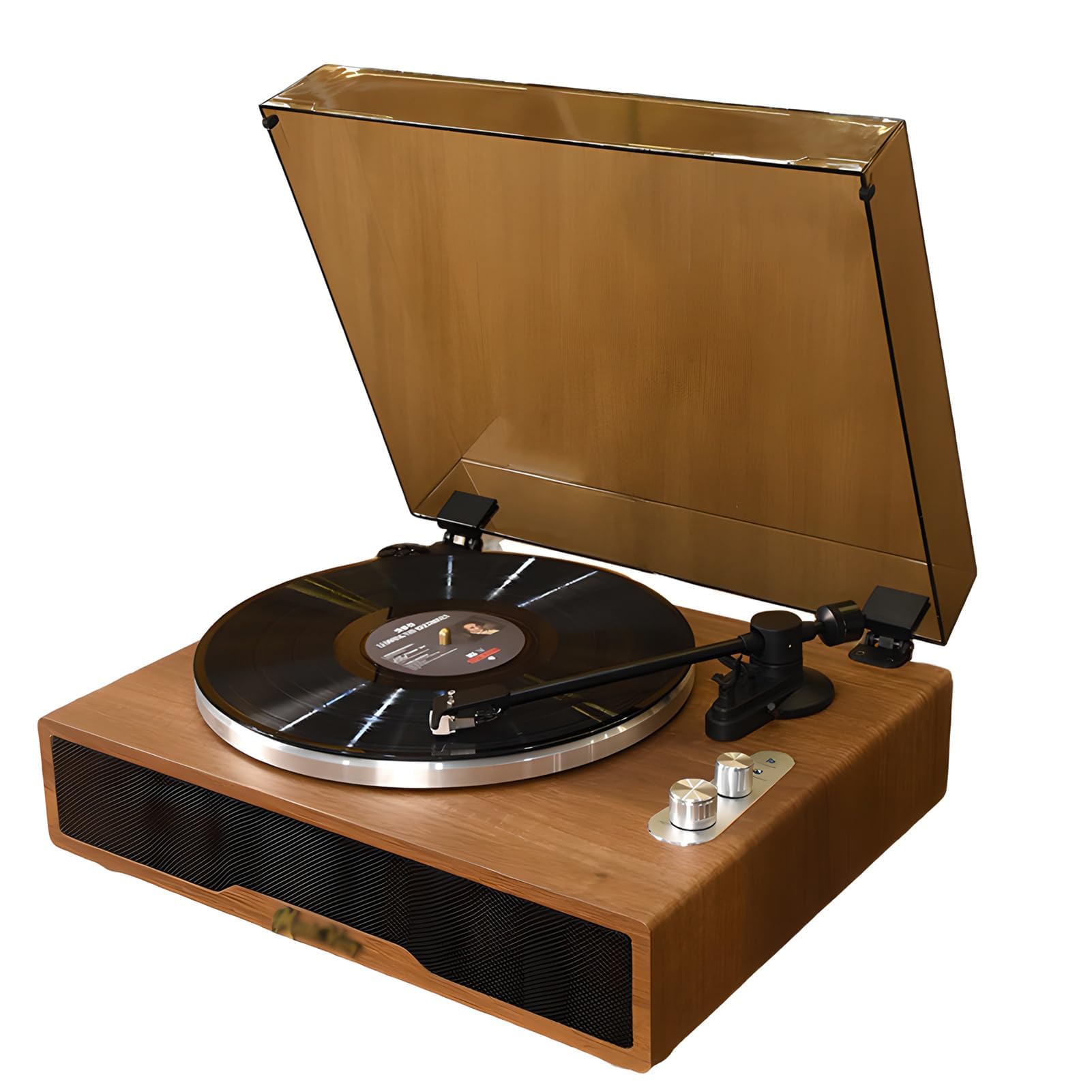 Giradischi Bluetooth retrò con 4 altoparlanti integrati e arresto automatico, classico giradischi in vinile per LP da 7/10/12", uscita AUX/RCA e orologio LED, ideale per la decorazione della casa