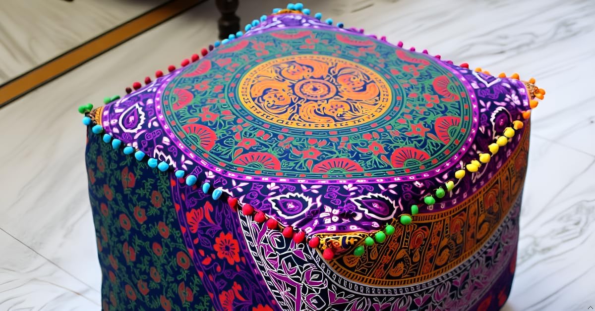 CRAFT KALA Mandala Meditation Floor Pillows Square Pillow Cover Seating Decorative Adults Bohemian Floor Cushion Cover Outdoor Living Room Throw Ottoman Poufs Cover 16X16X14 inches, Multi Six Color