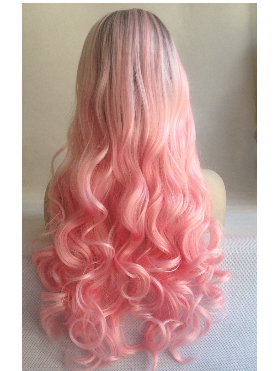 Perruque synthétique longue ondulée rose ombrée de 80 cm