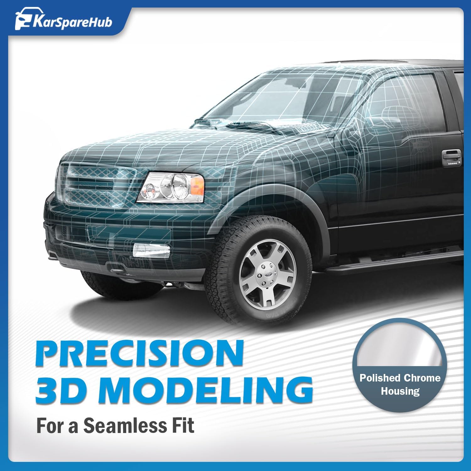 Headlights for 2004-2008 Ford F150 Pickup/2006-2008 Mark LT, Headlamp Replacement for 2004-2008 Headlights Chrome Housing Amber Reflector