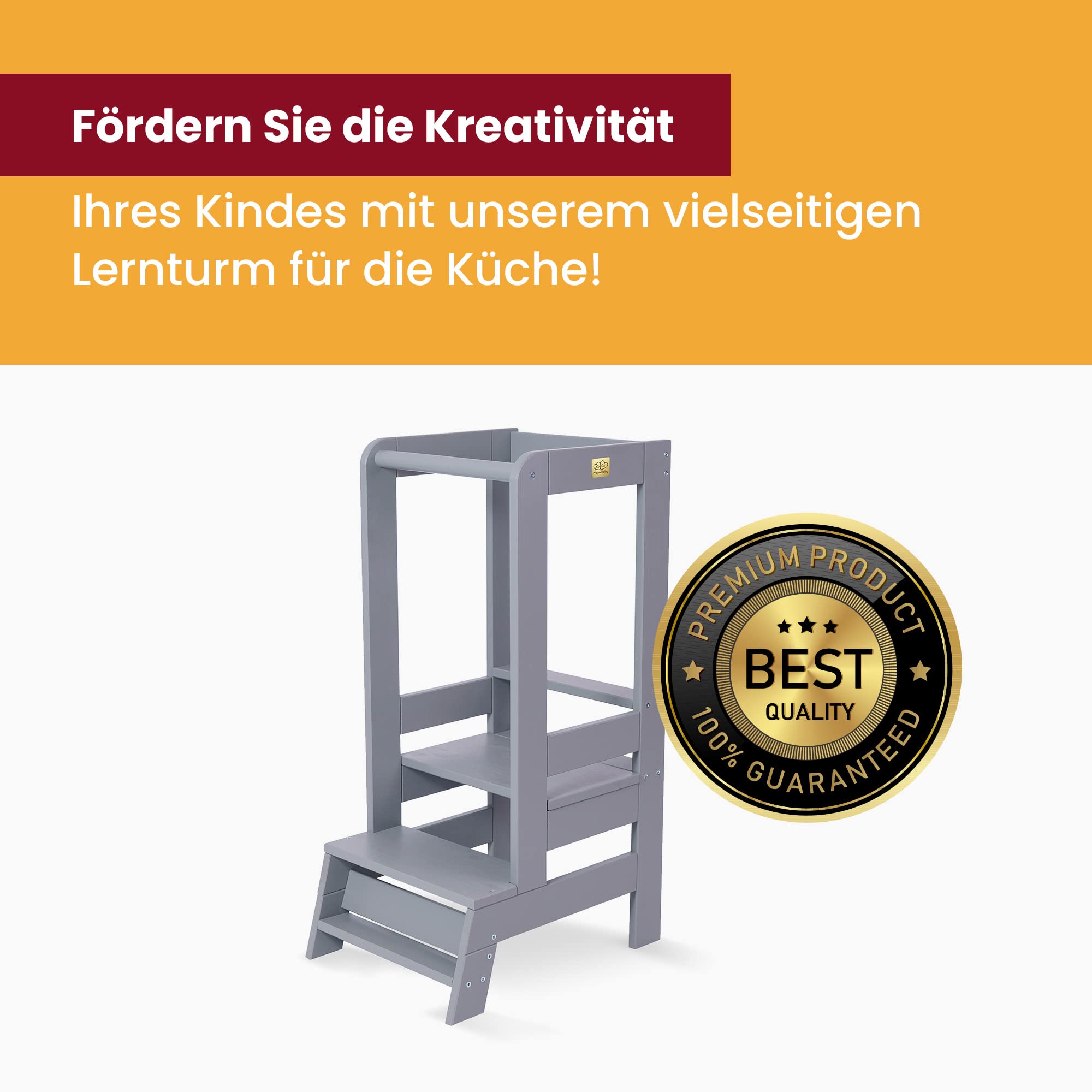 MEOWBABY Lernturm – Höhenverstellbarer Montessori Learning Tower für Kinder – Lernturm ab 1 Jahr – Sicherer Kinder Tritthocker – Holz Küchenhelfer für Küche & Alltag, Schwarz