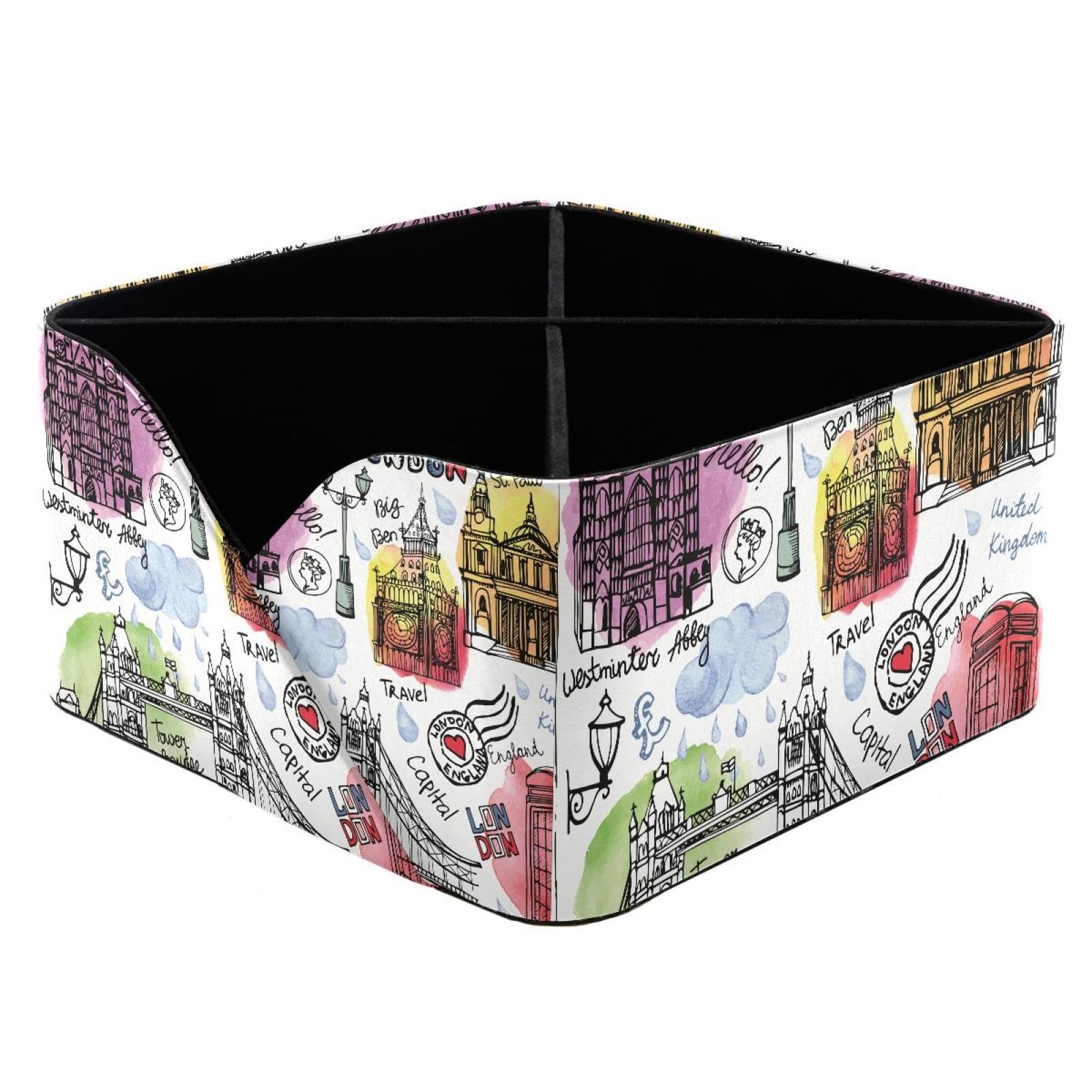 KengjuTesu England London Travel Desktop Organizer Pen Holder, Rectangular Pencil Cup for Office, Study and Makeup Stations
