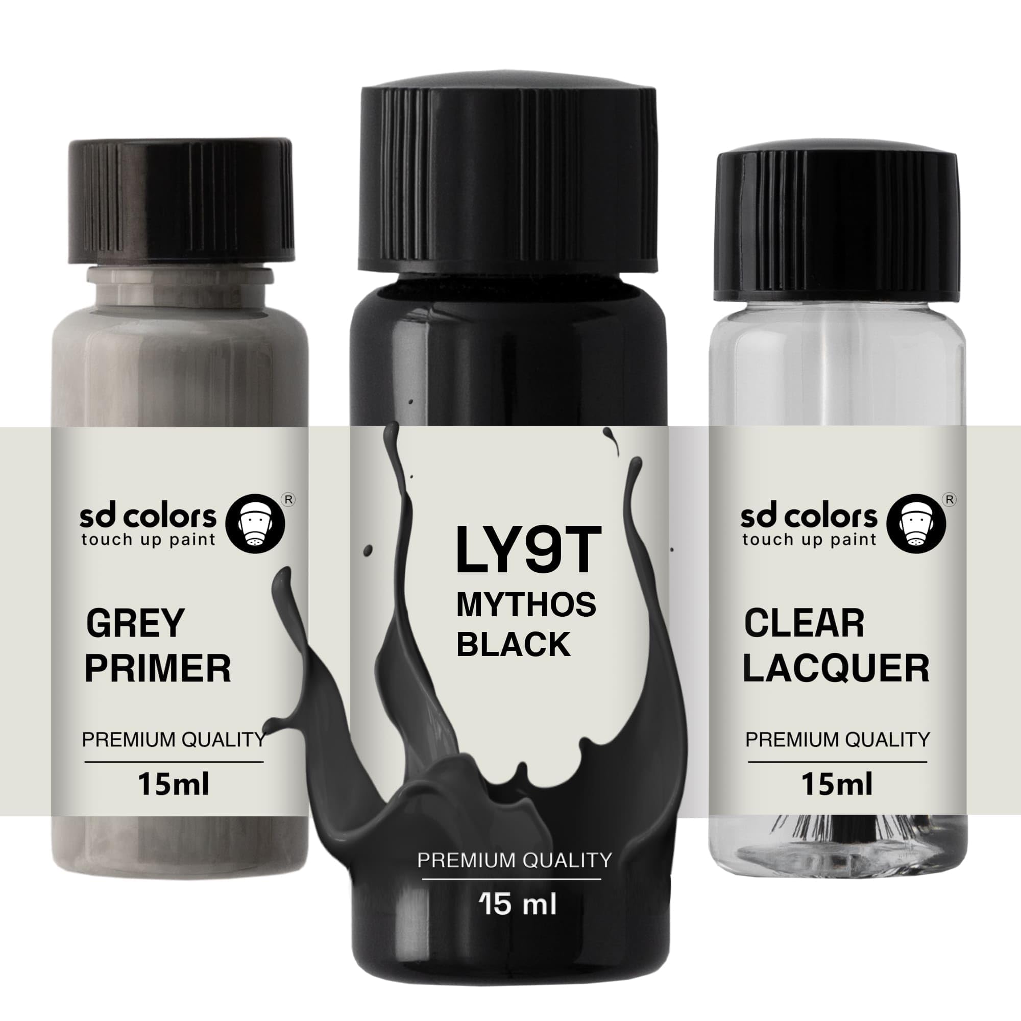 Sd Colors Paint+Primer+Lacquer Mythos Black Ly9t New Touch Up Paint 15 Ml Repair Scratch Chip Brush Color Code Ly9t Mythos Black (Paint+Primer+Lacquer)