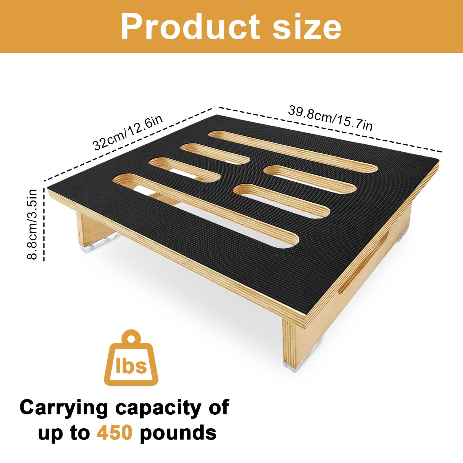 YAYODS Tritthocker Tritt Holz - Opstapje voor caravan en camper tot 200 kg - 40x32x10,5 cm voetbank voor volwassenen - Stapbank met antislip rubberen oplaag - Natuurlijk walnoothout