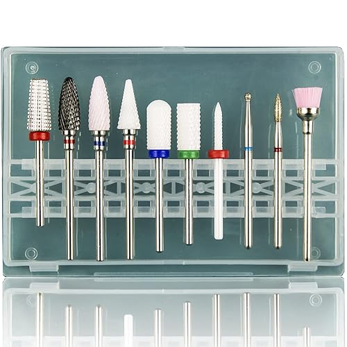 Brocas de cerámica para uñas acrílicas 3/32 diamante tungsteno 5 en 1, broca de carburo para uñas incluidas tanto para zurdos como para diestros, 10