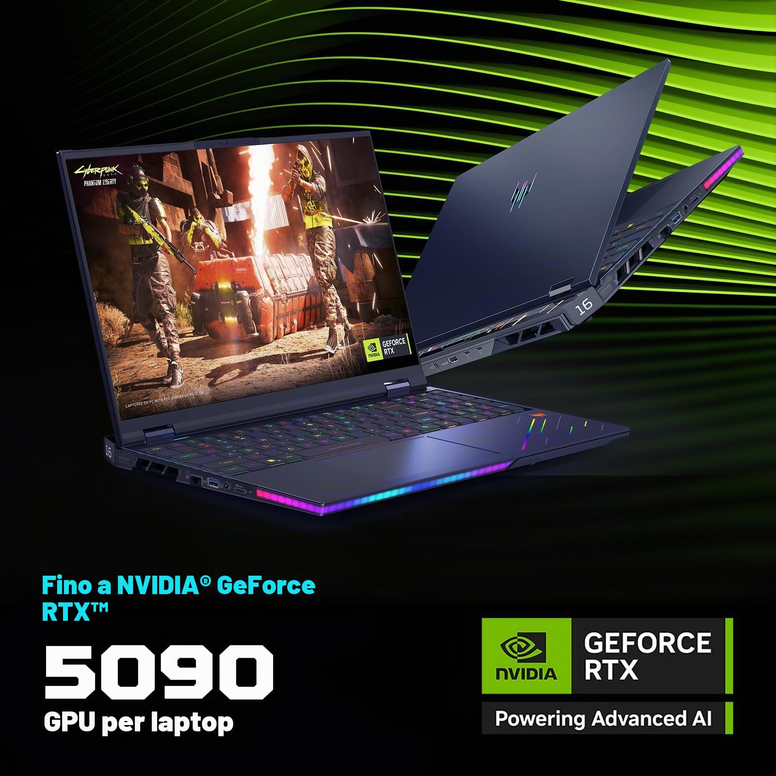 Acer Predator Helios 16 AI PH16-73-91GR Notebook Gaming, NVIDIA GeForce RTX 5090 24 GB GDDR7, Intel Core Ultra 9 275HX, RAM 32 GB, 2 TB SSD, Display 16" OLED WQXGA 240 Hz, Windows 11 Home