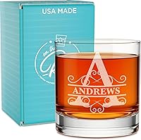 Personalized 11oz Whiskey Glass for Men - Engraved Name Monogram Bourbon Scotch Rocks Glass by On The Rox