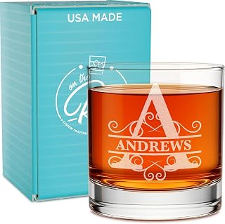 Personalized 11oz Whiskey Glass for Men - Engraved Name Monogram Bourbon Scotch Rocks Glass by On The Rox