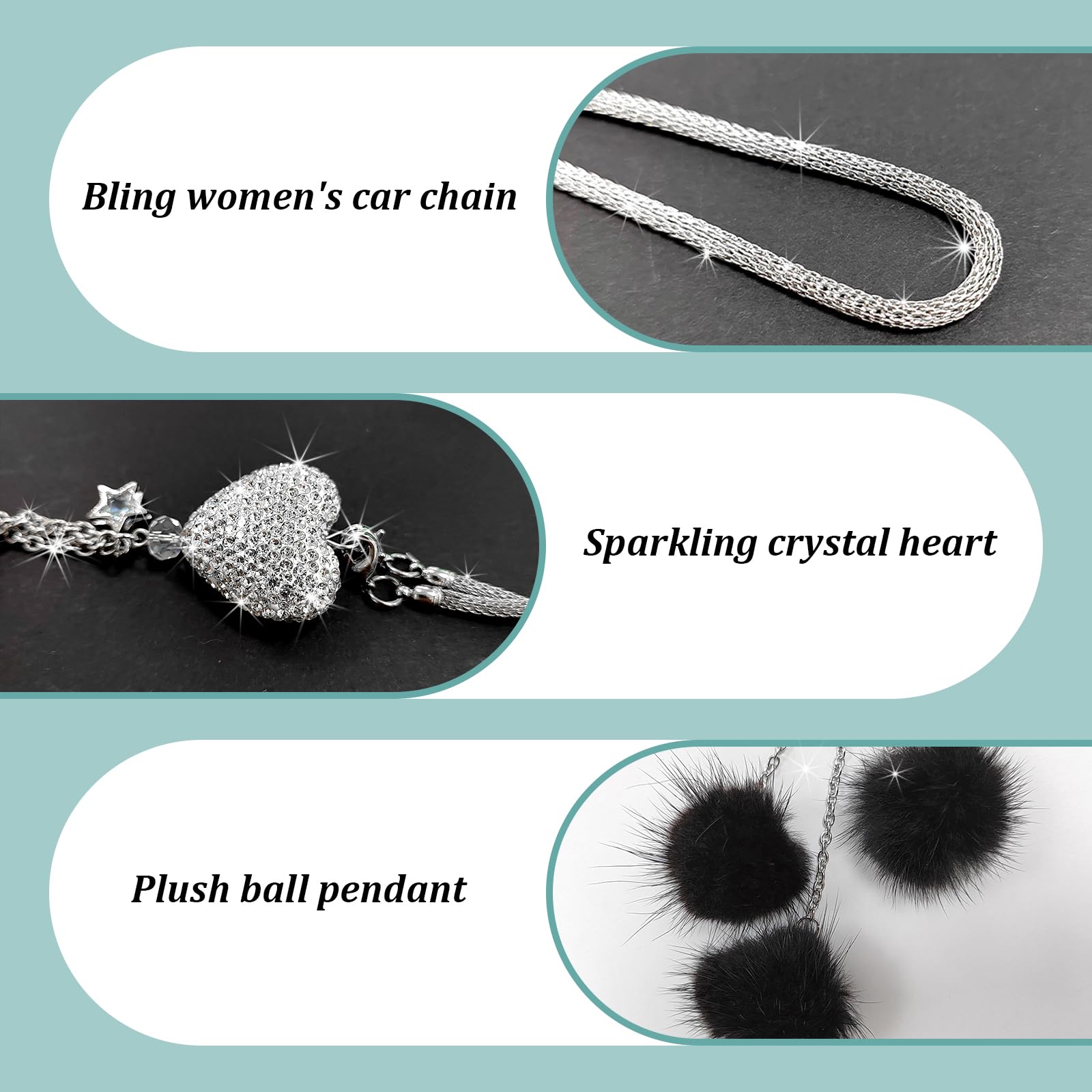 Bling Heart Car Hanging Ornament – Diamond Crystal Rearview Mirror Pendant For Cars, Trucks, SUVs - View #6
