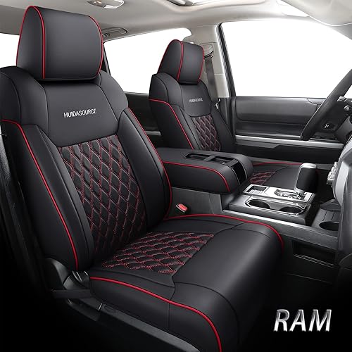 Dodge Ram - Juego completo de fundas de asiento de cuero impermeable para camioneta 2009-2018 1500, 2010-2023 25003500 Crew Mega Cab (juego