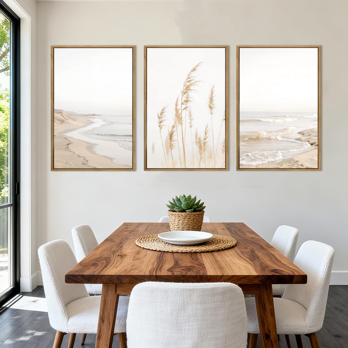 HPNIUB Modern Beach Artwork Seascape Wall Art, Seaside Framed Painting Reed Pathway Picture, Minimalist Neutral Coastal Landscape Wall Decor for Living Room,Bathroom -16'' x24'' x3