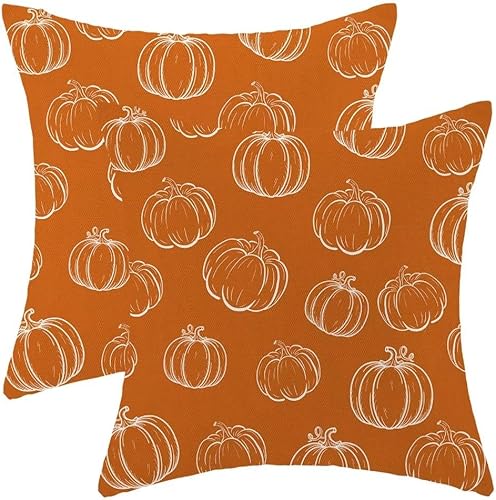 BETGINY Fundas de almohada de otoño de 20 x 20 pulgadas, juego de 2 fundas de almohada para decoración de otoño, fundas de almohada de calabaza